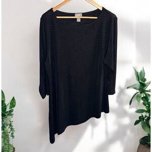 Chicos Travelers Women Slinky Asymmetrical Top Sz 3 or XL Black Fairy Grunge Y2K